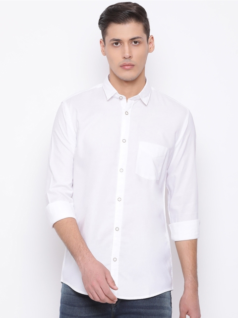 Richlook Men White Slim Fit Solid Casual Shirt