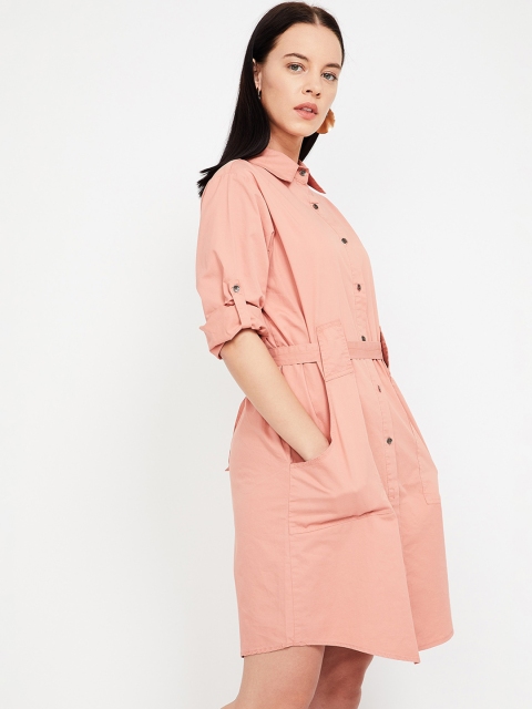 Fame Forever by Lifestyle Women Pink Solid Shirt Dress