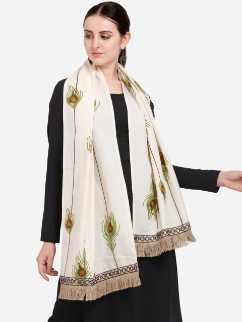 Mesmora Women Off-White Embroidered Stole