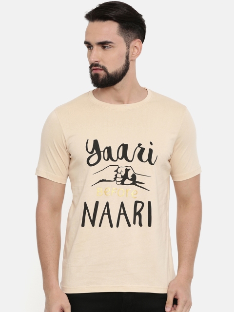 Bushirt Men Beige Printed Round Neck T-shirt