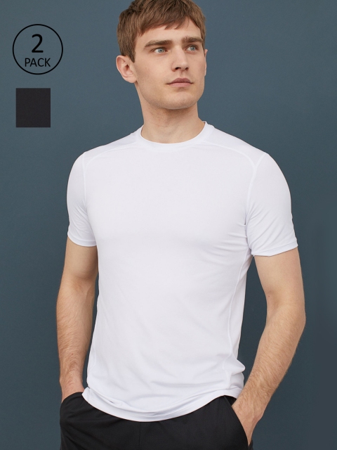H&M Men Pack Of 2 Solid Round Neck T-shirt, White
