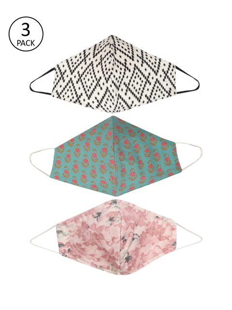 TRINK Unisex Pack Of 3 Printed 2 Ply Reusable Cloth Mask, Pink