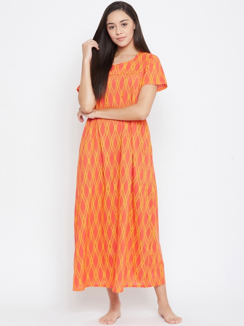 Clovia Orange Printed Maternity Nightdress