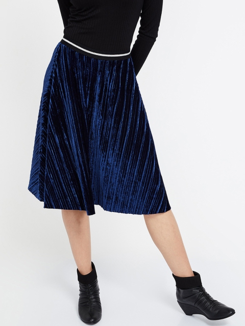 Ginger by Lifestyle Women Blue Solid A-Line Skirt, Navy blue