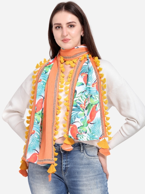 Mesmora Women Orange & Green Printed Stole