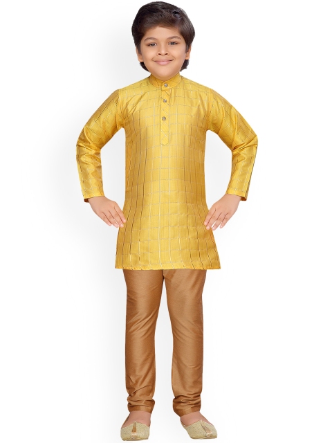 Aj DEZInES Boys Mustard Yellow & Brown Checked Kurta & Pyjamas