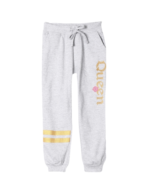 Cherokee Girls Grey & Gold-Coloured Printed Straight-Fit Joggers