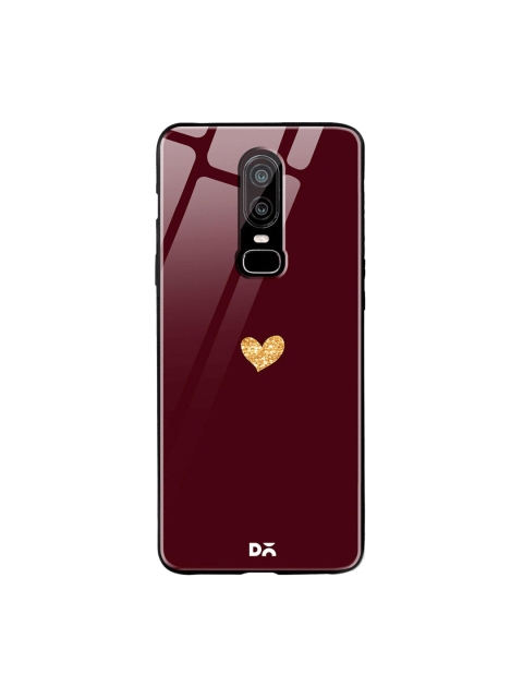 DailyObjects Burgundy & Beige Sparkle Heart OnePlus 6 Glass Case