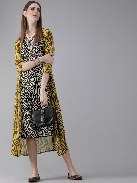 AKS Women Black Printed Wrap Dress