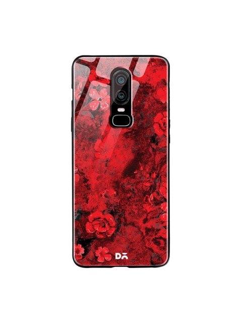 DailyObjects Red & Black Marble Flowers OnePlus 6 Glass Case