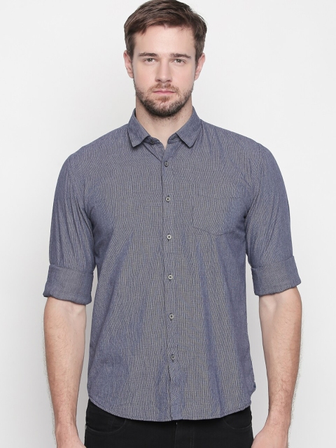 ROLLER FASHIONS Men Navy Blue Slim Fit Self Design Casual Shirt