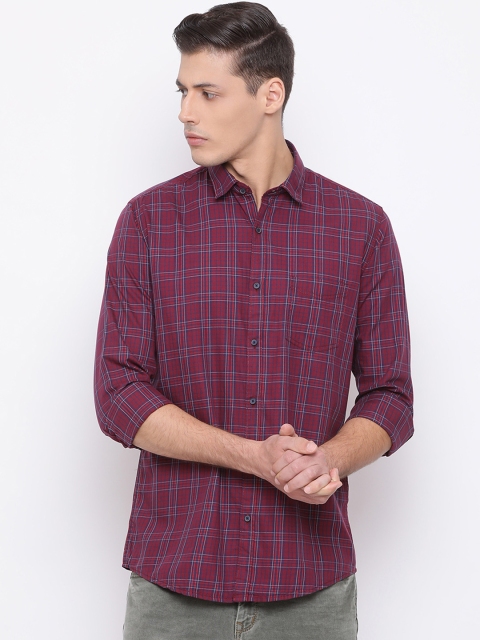 Richlook Men Red & Blue Slim Fit Checked Casual Shirt