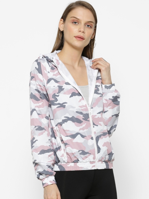 FOREVER 21 Women Grey & Pink Camouflage Windcheater Bomber