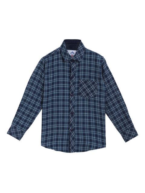 Kidling Boys Blue & White Regular Fit Checked Casual Shirt