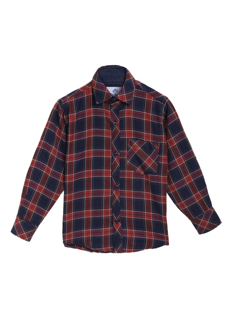 Kidling Boys Navy Blue & Red Regular Fit Checked Casual Shirt