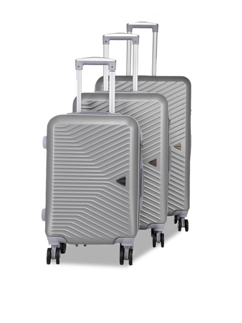 Teakwood Leathers Unisex Set Of 3 Silver-Toned Textured Hard-Sided Trolley Suitcases
Teakwood Leathers Unisex Set Of 3 Silver-Toned Textured Hard-Sided Trolley Suitcases