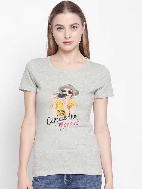 Honey by Pantaloons Women Grey Printed Round Neck T-shirt