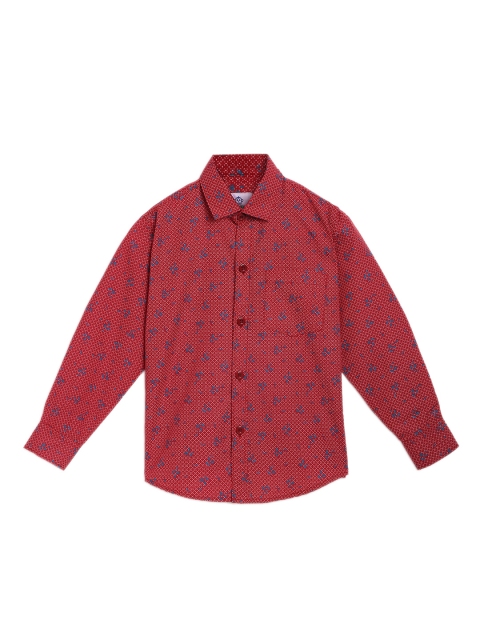Kidling Boys Red & Blue Regular Fit Printed Casual Shirt