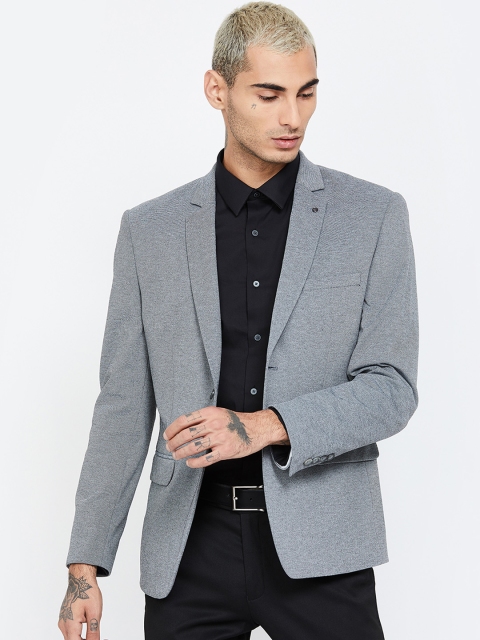 CODE by Lifestyle Men Grey Self-Design Slim-Fit Single-Breasted Formal Blazer