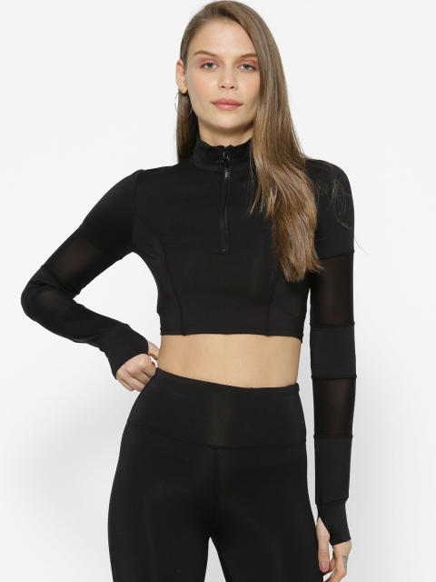 FOREVER 21 Women Black Solid Crop Sporty Jacket