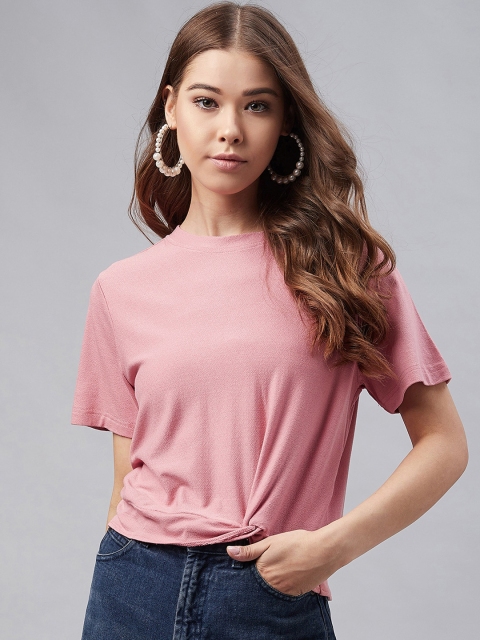 Marie Claire Women Pink Solid Round Neck T-shirt