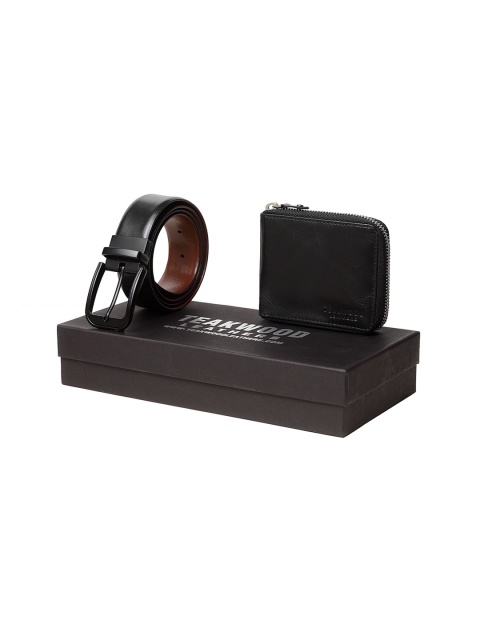 Teakwood Leathers Men Black & Brown Genuine Leather Accessory Gift Set