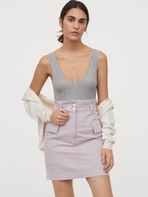 H&M Women Grey Ribbed Bodysuit