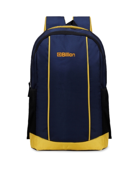 Billion Unisex Navy Blue & Yellow Striped Backpack