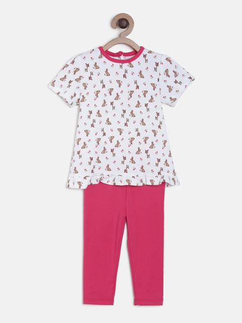 MINI KLUB Girls White & Pink Printed Top with Leggings