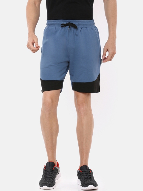 Braveo Men Blue Colourblocked Slim Fit Regular Shorts