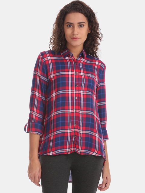 U.S. Polo Assn. Women Red & Blue Regular Fit Checked Casual Shirt