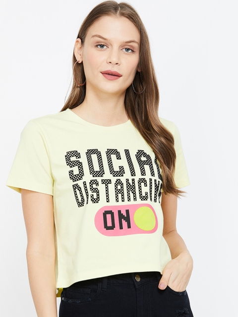 Ginger by Lifestyle Women Yellow & Black Printed Round Neck T-shirt