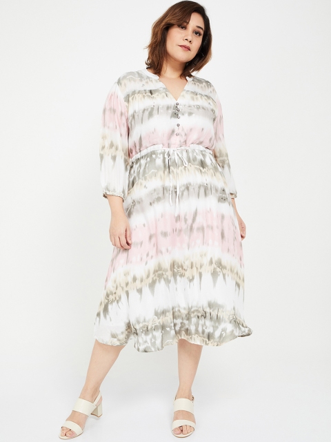 nexus Plus Size Women White Grey Dyed Fit and Flare Dress