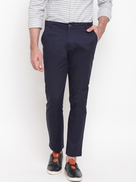 SAPPER Men Navy Blue Slim Fit Solid Chinos