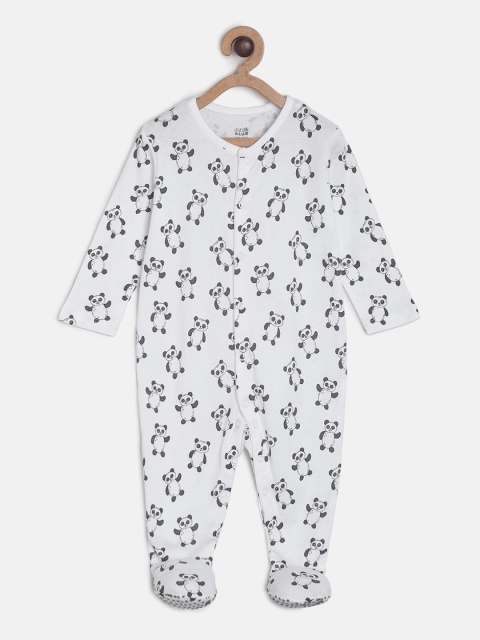 MINI KLUB Newborn Girls White & Grey Printed Sleepsuit