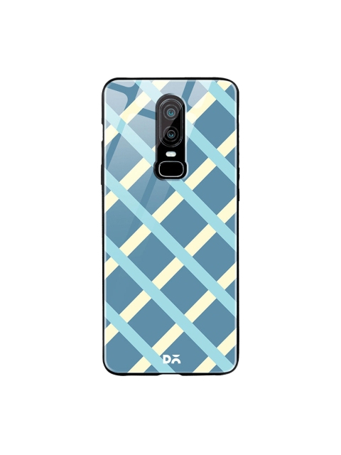 DailyObjects Blue & White Blueberrry Diagonal Checks Oppo OnePlus 6 Glass Case