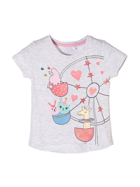 5.10.15 Girls Grey Printed Round Neck T-shirt