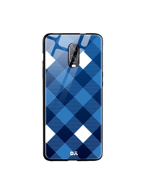 DailyObjects Blue & White Small Static Nightfall Checks OnePlus 6T Glass Case