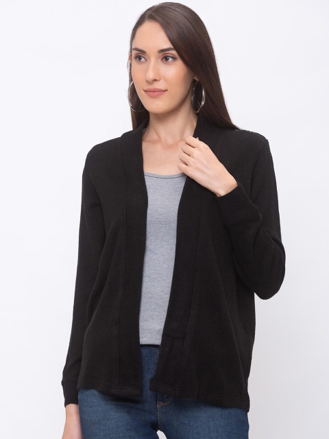 Globus Women Black Self Design Open Front Shrug