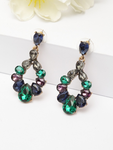 AVANT-GARDE PARIS Green & Purple Teardrop Shaped Drop Earrings