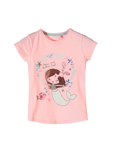 5.10.15 Girls Pink Printed Round Neck T-shirt