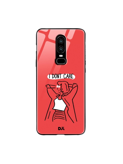 DailyObjects Pink & White I Don't Care OnePlus 6 Glass Case