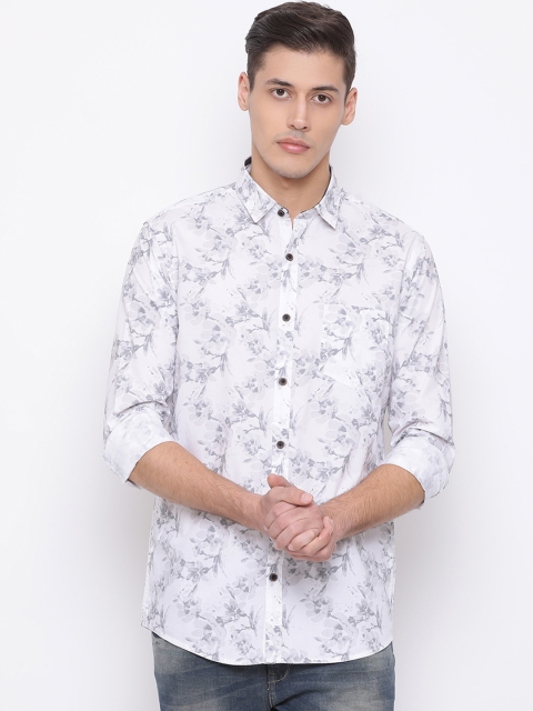 Richlook Men White & Grey Slim Fit Floral Printed Casual Shirt