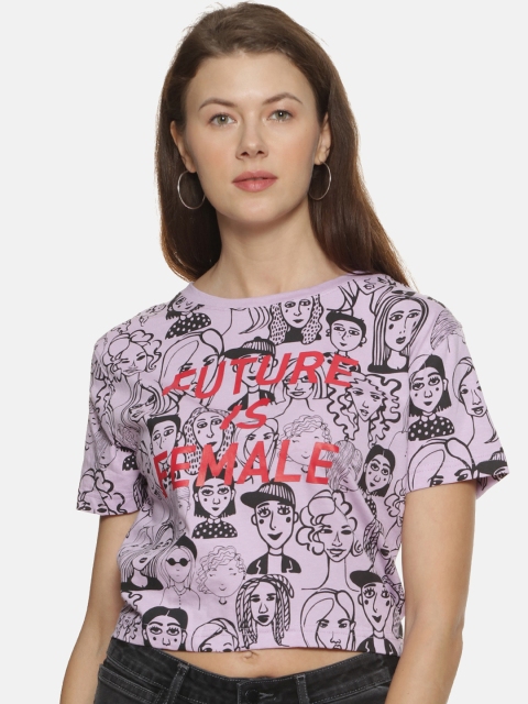 Campus Sutra Women Pink Printed Crop Top