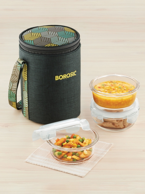 BOROSIL Olive Green & Transparent Borosilicate Glass 3 Piece Round Containers Lunch Box With Bag
BOROSIL Olive Green & Transparent Borosilicate Glass 3 Piece Round Containers Lunch Box With Bag