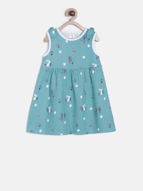 MINI KLUB Girls Green Printed A-Line Dress