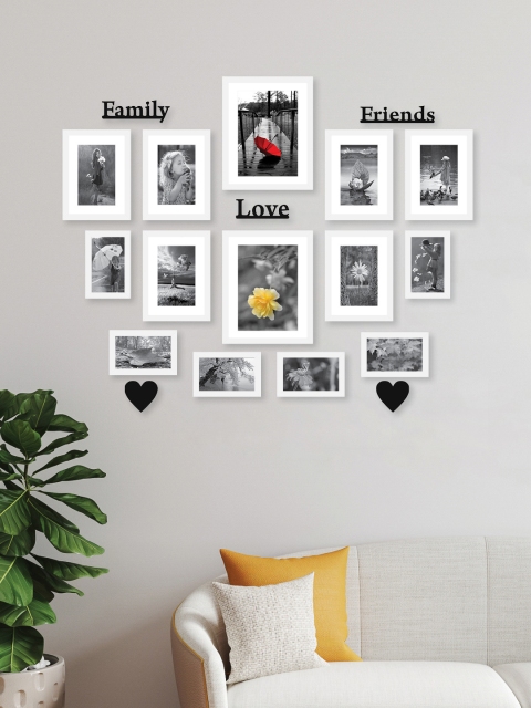 RANDOM Set Of 14 White Solid Collage Photo Frames With Black Plaques