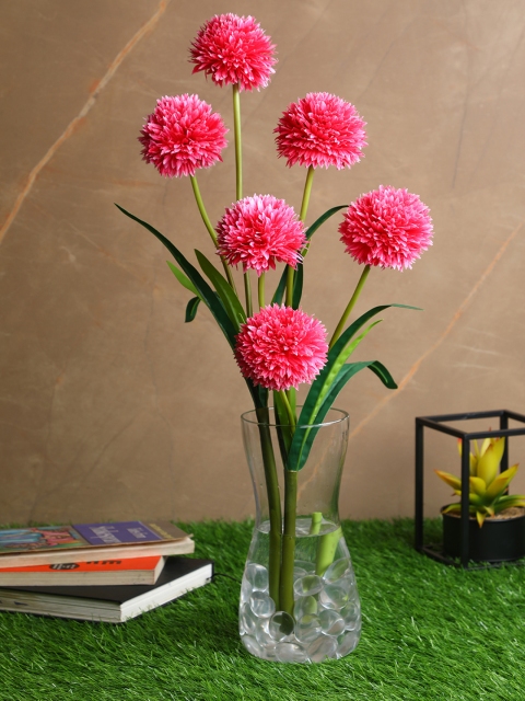 PolliNation Pink & Green Decorative Artificial BallMum Flower Stem