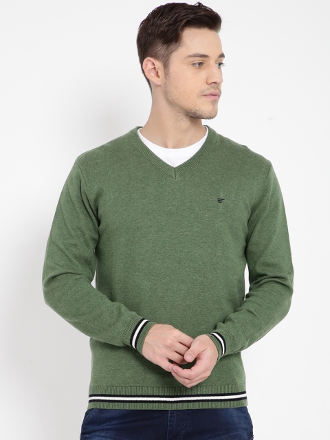 t-base Men Green Solid Pullover Sweater