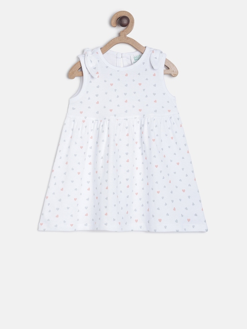 MINI KLUB Girls White Printed A-Line Dress